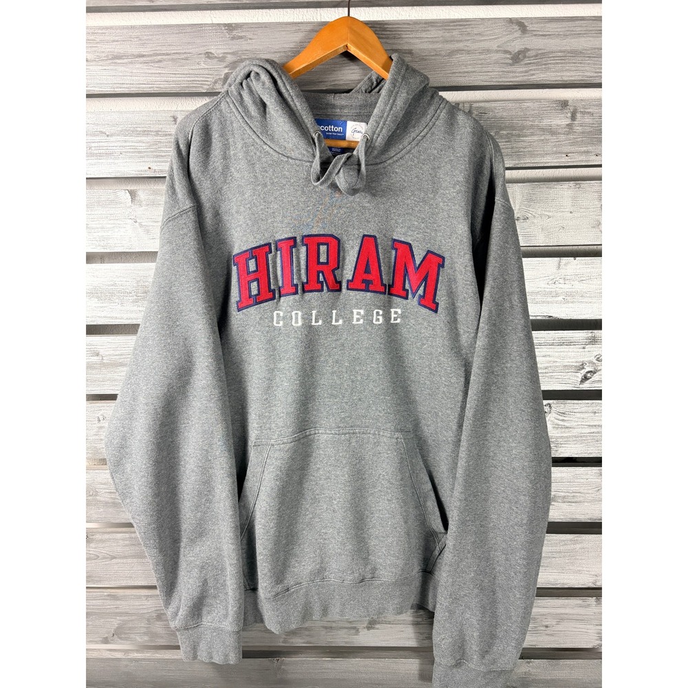 Hiram College Hoodie Sweatshirt Mens XL Gray Big Cotton Embroidered shirt
